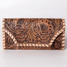 Load image into Gallery viewer, Western Hand Tooled Leather Wallet Purse, Leather Crossbody Purse, Genuine Leather Bag, Genuine Cowhide Bag, Western Purse, Luxury Wallet

