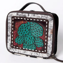 Load image into Gallery viewer, Western Leather Jewelry Case, Hair on Hide Jewelry Holder, Jewelry Safe, Locking Cowhide Jewelry, Tooled Leather, Jewelry Purse
