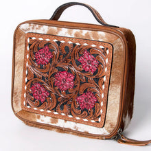 Load image into Gallery viewer, Western Leather Jewelry Case, Hair on Hide Jewelry Holder, Jewelry Safe, Locking Cowhide Jewelry, Tooled Leather, Jewelry Purse
