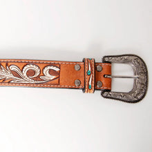 Load image into Gallery viewer, Womens Western Hand Tooled Leather Belt, Rodeo Belt, Embossed Leather Belt, Western Belt, Cowboy Belt, Cowgirl Belt, Studded Handmade Belt
