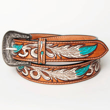 Load image into Gallery viewer, Womens Western Hand Tooled Leather Belt, Rodeo Belt, Embossed Leather Belt, Western Belt, Cowboy Belt, Cowgirl Belt, Studded Handmade Belt

