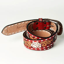 Load image into Gallery viewer, Womens Western Hand Tooled Leather Belt, Rodeo Belt, Embossed Leather Belt, Western Belt, Cowboy Belt, Cowgirl Belt, Studded Handmade Belt
