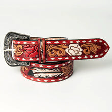 Load image into Gallery viewer, Womens Western Hand Tooled Leather Belt, Rodeo Belt, Embossed Leather Belt, Western Belt, Cowboy Belt, Cowgirl Belt, Studded Handmade Belt
