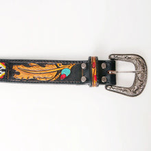 Load image into Gallery viewer, Womens Western Hand Tooled Leather Belt, Rodeo Belt, Embossed Leather Belt, Western Belt, Cowboy Belt, Cowgirl Belt, Beaded Handmade Belt
