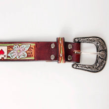 Load image into Gallery viewer, Womens Western Hand Tooled Leather Belt, Rodeo Belt, Embossed Leather Belt, Western Belt, Cowboy Belt, Cowgirl Belt, Studded Handmade Belt
