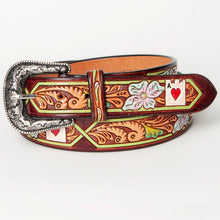 Load image into Gallery viewer, Womens Western Hand Tooled Leather Belt, Rodeo Belt, Embossed Leather Belt, Western Belt, Cowboy Belt, Cowgirl Belt, Studded Handmade Belt
