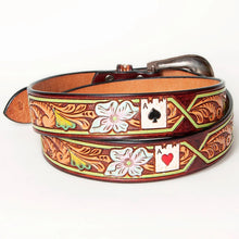 Load image into Gallery viewer, Womens Western Hand Tooled Leather Belt, Rodeo Belt, Embossed Leather Belt, Western Belt, Cowboy Belt, Cowgirl Belt, Studded Handmade Belt
