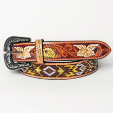 Load image into Gallery viewer, Womens Western Hand Tooled Leather Belt, Rodeo Belt, Embossed Leather Belt, Western Belt, Cowboy Belt, Cowgirl Belt, Beaded Handmade Belt
