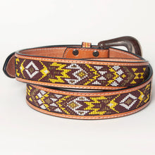 Load image into Gallery viewer, Womens Western Hand Tooled Leather Belt, Rodeo Belt, Embossed Leather Belt, Western Belt, Cowboy Belt, Cowgirl Belt, Beaded Handmade Belt
