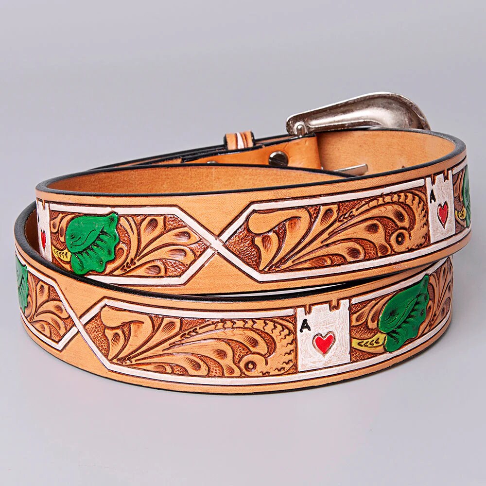 Ace of Hearts Hand Tooled Leather Belt - Shop Dodi Jo's