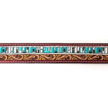 Load image into Gallery viewer, Womens Western Hand Tooled Leather Belt, Rodeo Belt, Embossed Leather Belt, Western Belt, Cowboy Belt, Cowgirl Belt, Studded Handmade Belt
