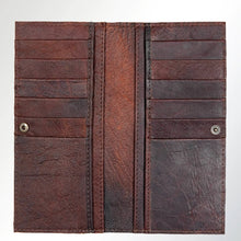 Load image into Gallery viewer, Western Hand Tooled Leather Wallet Purse, Western Buck Stitch Wallet, Leather Crossbody Purse, Genuine Leather Bag, Genuine Cowhide Bag

