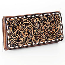 Load image into Gallery viewer, Western Hand Tooled Leather Wallet Purse, Western Buck Stitch Wallet, Leather Crossbody Purse, Genuine Leather Bag, Genuine Cowhide Bag
