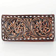 Load image into Gallery viewer, Western Hand Tooled Leather Wallet Purse, Western Buck Stitch Wallet, Leather Crossbody Purse, Genuine Leather Bag, Genuine Cowhide Bag

