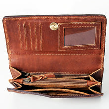 Load image into Gallery viewer, Western Hand Tooled Leather Wallet Purse, Western Buck Stitch Wallet, Leather Crossbody Purse, Genuine Leather Bag, Genuine Cowhide Bag
