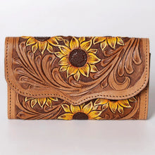 Load image into Gallery viewer, Western Hand Tooled Leather Wallet Purse, Leather Crossbody Purse, Genuine Leather Bag, Genuine Cowhide Bag, Western Purse, Luxury Wallet
