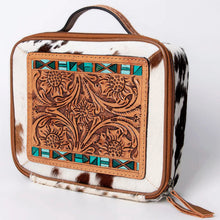 Load image into Gallery viewer, Western Leather Jewelry Case, Hair on Hide Jewelry Holder, Jewelry Safe, Locking Cowhide Jewelry, Tooled Leather, Jewelry Purse

