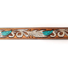 Load image into Gallery viewer, Womens Western Hand Tooled Leather Belt, Rodeo Belt, Embossed Leather Belt, Western Belt, Cowboy Belt, Cowgirl Belt, Studded Handmade Belt
