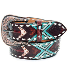 Load image into Gallery viewer, Womens Western Hand Tooled Leather Belt, Rodeo Belt, Embossed Leather Belt, Western Belt, Cowboy Belt, Cowgirl Belt, Studded Handmade Belt
