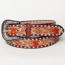 Load image into Gallery viewer, Womens Western Hand Tooled Leather Belt, Rodeo Belt, Embossed Leather Belt, Western Belt, Cowboy Belt, Cowgirl Belt, Studded Handmade Belt
