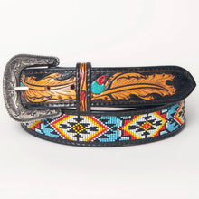 Load image into Gallery viewer, Womens Western Hand Tooled Leather Belt, Rodeo Belt, Embossed Leather Belt, Western Belt, Cowboy Belt, Cowgirl Belt, Beaded Handmade Belt
