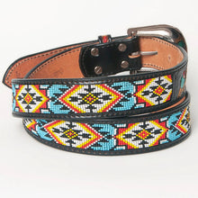 Load image into Gallery viewer, Womens Western Hand Tooled Leather Belt, Rodeo Belt, Embossed Leather Belt, Western Belt, Cowboy Belt, Cowgirl Belt, Beaded Handmade Belt

