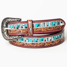 Load image into Gallery viewer, Womens Western Hand Tooled Leather Belt, Rodeo Belt, Embossed Leather Belt, Western Belt, Cowboy Belt, Cowgirl Belt, Studded Handmade Belt
