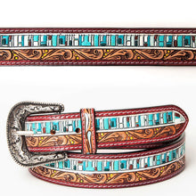 Load image into Gallery viewer, Womens Western Hand Tooled Leather Belt, Rodeo Belt, Embossed Leather Belt, Western Belt, Cowboy Belt, Cowgirl Belt, Studded Handmade Belt
