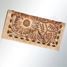 Load image into Gallery viewer, Western Hand Tooled Leather Wallet Purse, Western Buck Stitch Wallet, Leather Crossbody Purse, Genuine Leather Bag, Genuine Cowhide Bag

