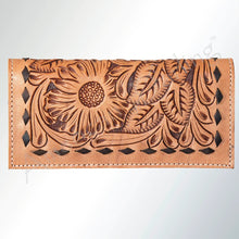 Load image into Gallery viewer, Western Hand Tooled Leather Wallet Purse, Western Buck Stitch Wallet, Leather Crossbody Purse, Genuine Leather Bag, Genuine Cowhide Bag
