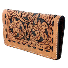 Load image into Gallery viewer, Western Hand Tooled Leather Wallet Purse, Western Buck Stitch Wallet, Leather Crossbody Purse, Genuine Leather Bag, Genuine Cowhide Bag

