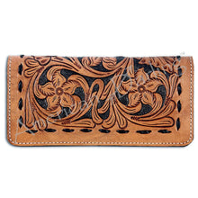 Load image into Gallery viewer, Western Hand Tooled Leather Wallet Purse, Western Buck Stitch Wallet, Leather Crossbody Purse, Genuine Leather Bag, Genuine Cowhide Bag
