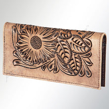Load image into Gallery viewer, Western Hand Tooled Leather Wallet Purse, Western Buck Stitch Wallet, Leather Crossbody Purse, Genuine Leather Bag, Genuine Cowhide Bag
