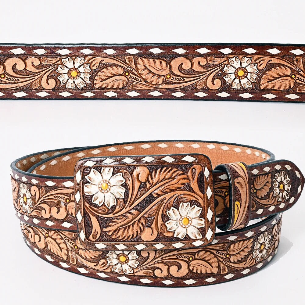 Womens Western Hand Tooled Leather Belt, Rodeo Belt, Embossed Leather Belt, Western Belt, Cowboy Belt, Cowgirl Belt, Studded Handmade Belt