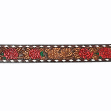 Load image into Gallery viewer, Womens Western Hand Tooled Leather Belt, Rodeo Belt, Embossed Leather Belt, Western Belt, Cowboy Belt, Cowgirl Belt, Studded Handmade Belt
