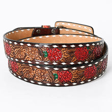 Load image into Gallery viewer, Womens Western Hand Tooled Leather Belt, Rodeo Belt, Embossed Leather Belt, Western Belt, Cowboy Belt, Cowgirl Belt, Studded Handmade Belt
