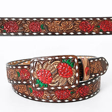 Load image into Gallery viewer, Womens Western Hand Tooled Leather Belt, Rodeo Belt, Embossed Leather Belt, Western Belt, Cowboy Belt, Cowgirl Belt, Studded Handmade Belt
