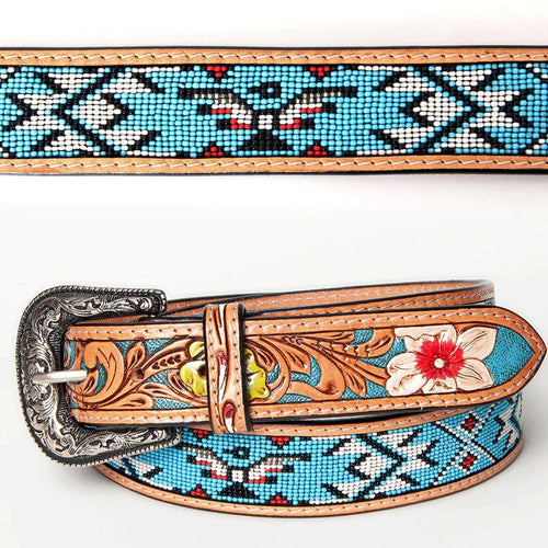 Womens Western Hand Tooled Leather Belt, Rodeo Belt, Embossed Leather Belt, Western Belt, Cowboy Belt, Cowgirl Belt, Beaded Handmade Belt