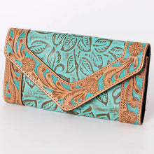 Load image into Gallery viewer, Western Hand Tooled Leather Wallet Purse, Leather Crossbody Purse, Genuine Leather Bag, Genuine Cowhide Bag, Western Purse, Luxury Wallet
