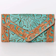 Load image into Gallery viewer, Western Hand Tooled Leather Wallet Purse, Leather Crossbody Purse, Genuine Leather Bag, Genuine Cowhide Bag, Western Purse, Luxury Wallet
