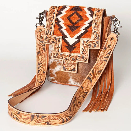 Western Purse, Cowhide Purse, Hand Tooled Leather Purse, Cowhide Purse, Concealed Carry Purse, Saddle Blanket, Leather Fringe