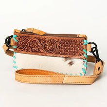 Load image into Gallery viewer, Western Hand Tooled Leather Wallet Purse, Leather Wristlet Purse, Genuine Leather Wallet Wristlet, Hair On Cowhide Wallet, Luxury Wallet
