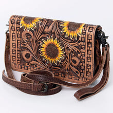 Load image into Gallery viewer, Western Leather Wallet Purse, Hand Tooled Leather Wallet, Crossbody Purse, Womens Leather Wallet,  Genuine Leather, American Darling Wallet
