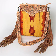 Load image into Gallery viewer, Western Hand Tooled Leather Purse, Cowhide Purse Crossbody bag, Saddle Blanket Bag, Genuine Cowhide, Western Purse, Leather Fringe
