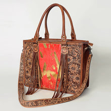 Load image into Gallery viewer, Western Purse, Hand Tooled Leather Purse, Hair On Purse, Cowhide Purse, American Darling Purse, Western Crossbody Purse, Laptop Bag
