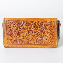 Load image into Gallery viewer, Western Hand Tooled Leather Wallet Purse, Western Buck Stitch Wallet, Leather Crossbody Purse, Genuine Leather Bag, Genuine Cowhide Bag
