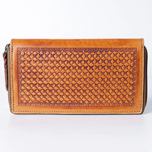 Load image into Gallery viewer, Western Hand Tooled Leather Wallet Purse, Western Buck Stitch Wallet, Leather Crossbody Purse, Genuine Leather Bag, Genuine Cowhide Bag
