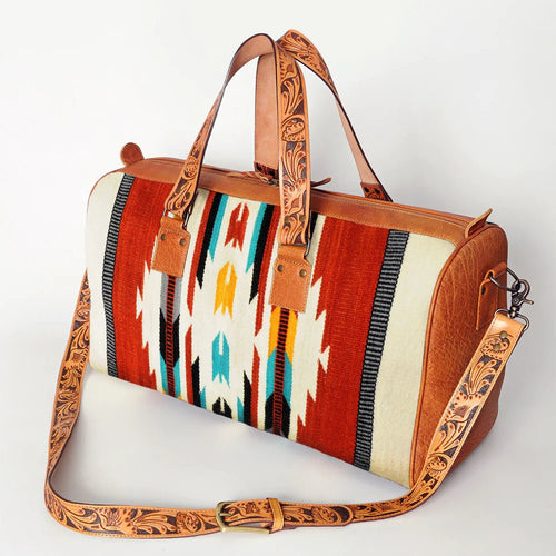 Western Leather Duffel, Genuine Leather Duffel, Aztec Southwest Weekender Duffle, Weekender Travel Duffel, Leather Duffle
