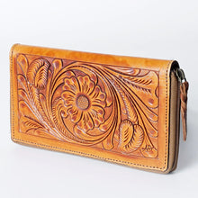 Load image into Gallery viewer, Western Hand Tooled Leather Wallet Purse, Western Buck Stitch Wallet, Leather Crossbody Purse, Genuine Leather Bag, Genuine Cowhide Bag
