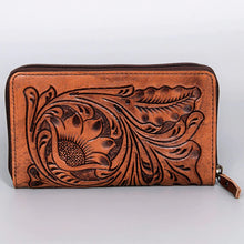 Load image into Gallery viewer, Western Hand Tooled Leather Wallet Purse, Leather Crossbody Purse, Genuine Leather Bag, Genuine Cowhide Bag, Western Purse, Luxury Wallet
